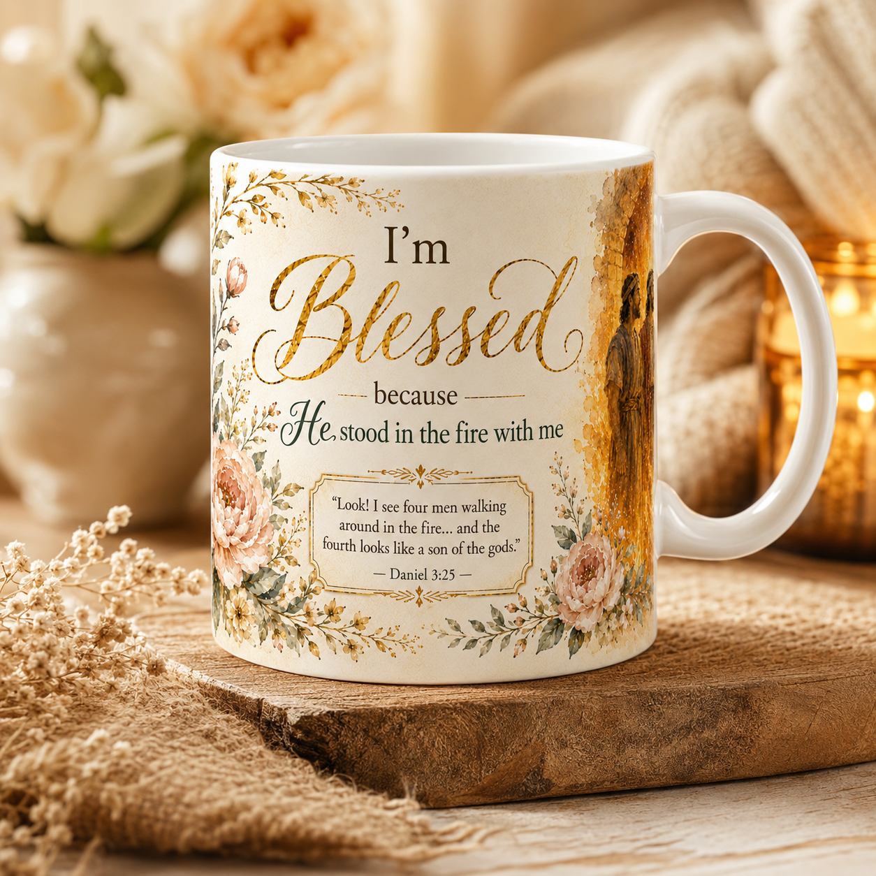 Daniel 3:25 Christian Mug, He Stood in the Fire With Me Bible Verse Coffee Cup, Fiery Furnace Faith Gift