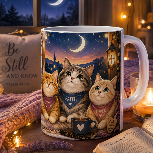 Christian Cat Mug, Faithful Kittens Coffee Cup