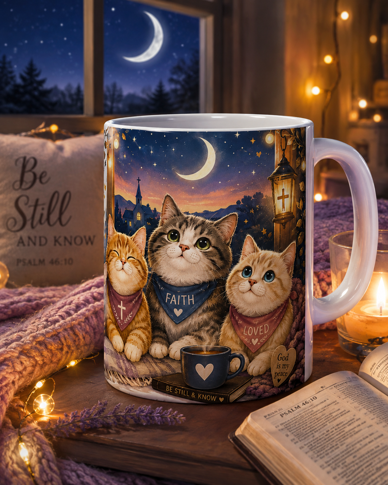 Christian Cat Mug, Faithful Kittens Coffee Cup