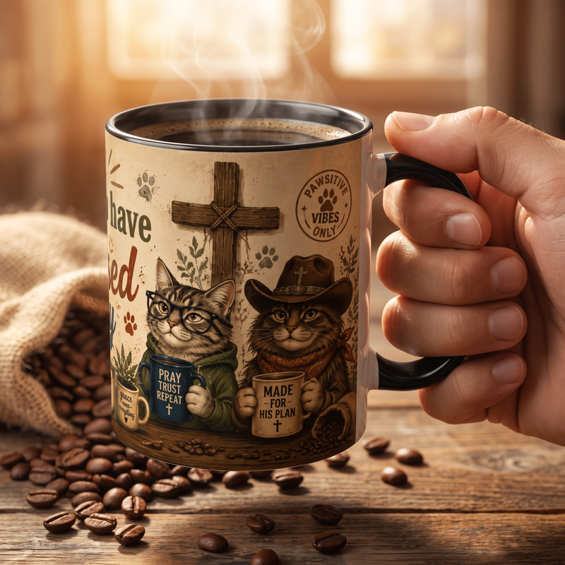 Christian Cat Mug, Blessed Day Coffee Cup, Exodus 14:14 Gift