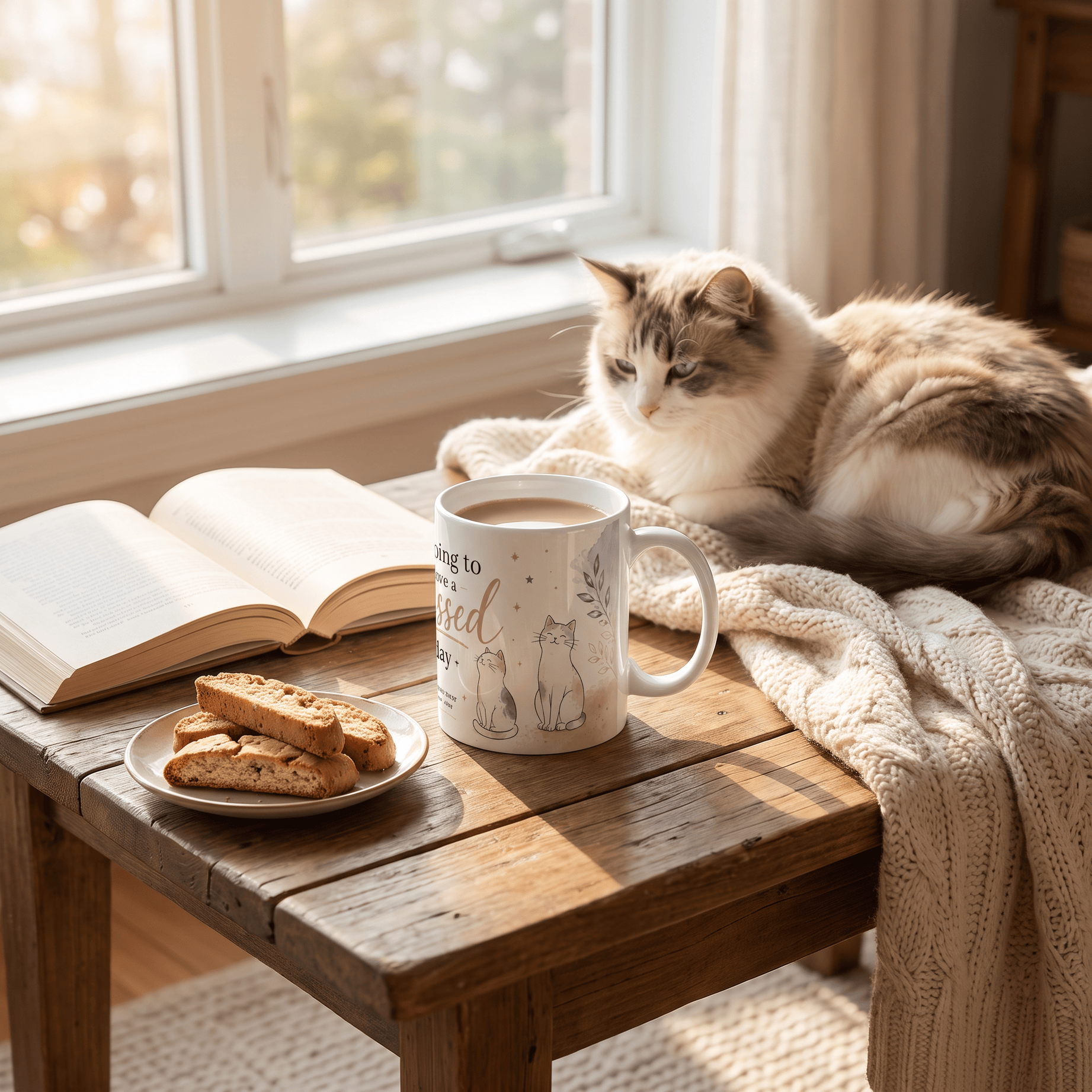Christian Cat Mug, Blessed Day Coffee Cup, Nehemiah 8:10 Gift