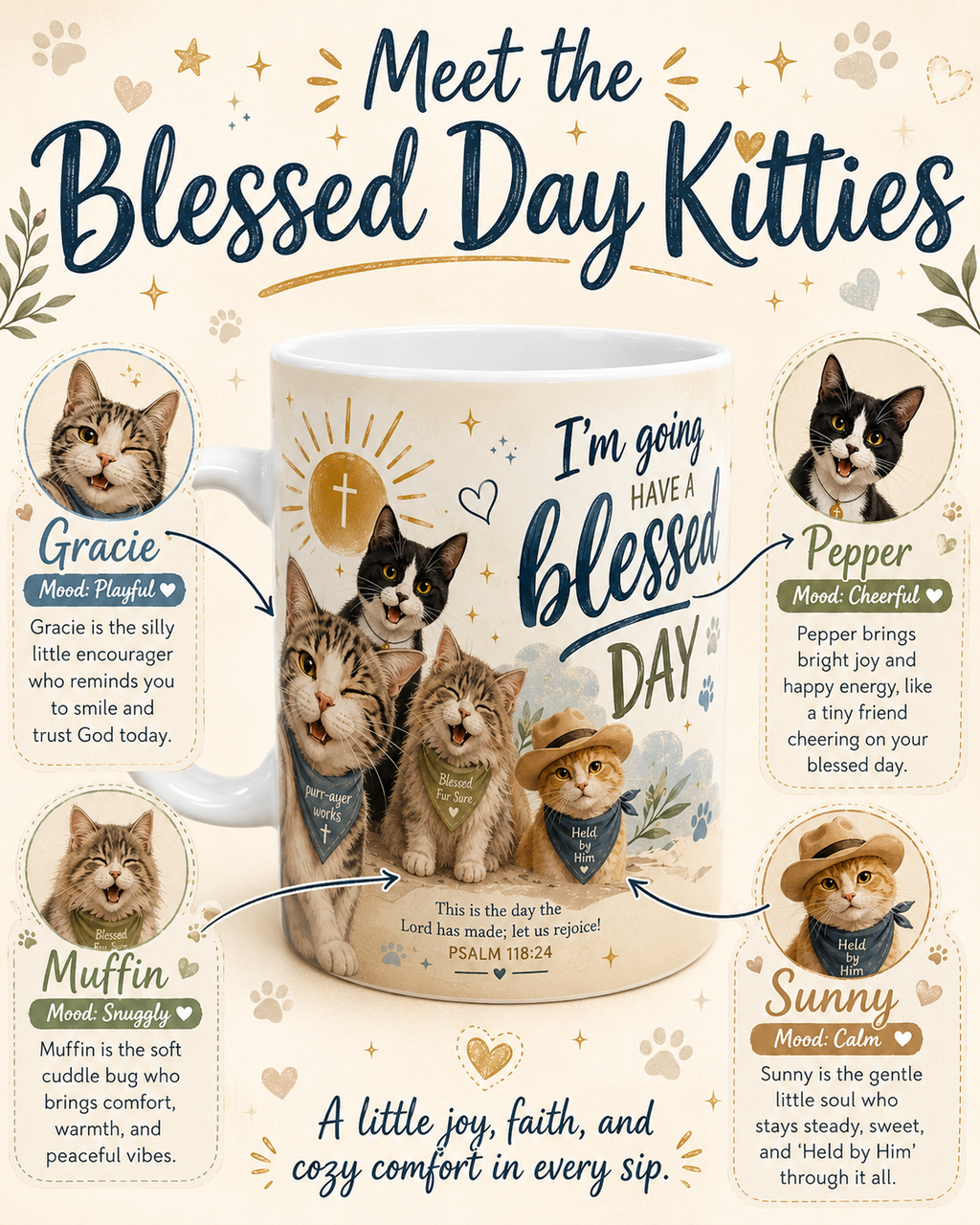 Christian Cat Mug, Cat Lover Coffee Mug, Bible Verse Mug, Im Going to Have a Blessed Day Mug
