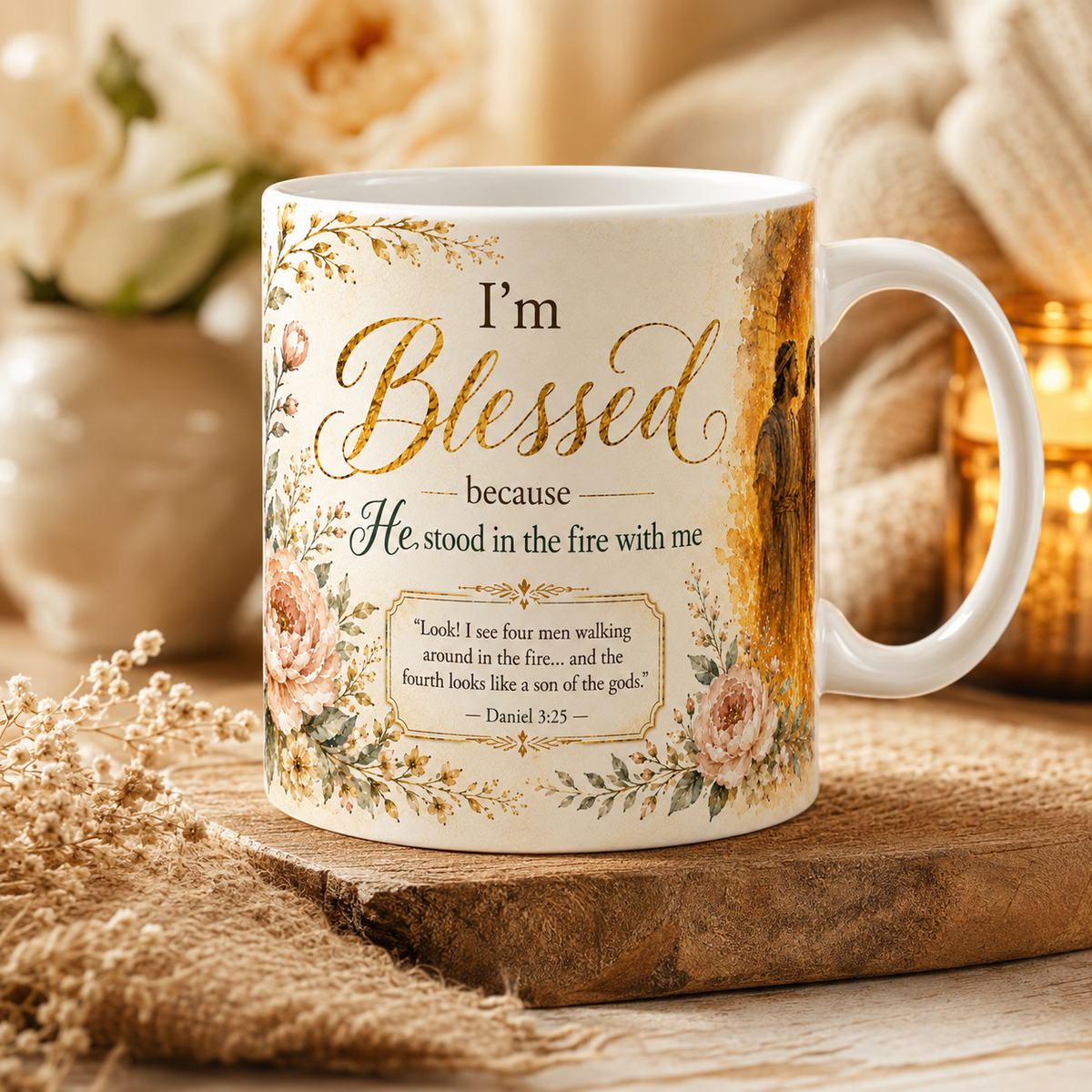 Daniel 3:25 Christian Mug, He Stood in the Fire With Me Bible Verse Coffee Cup, Fiery Furnace Faith Gift
