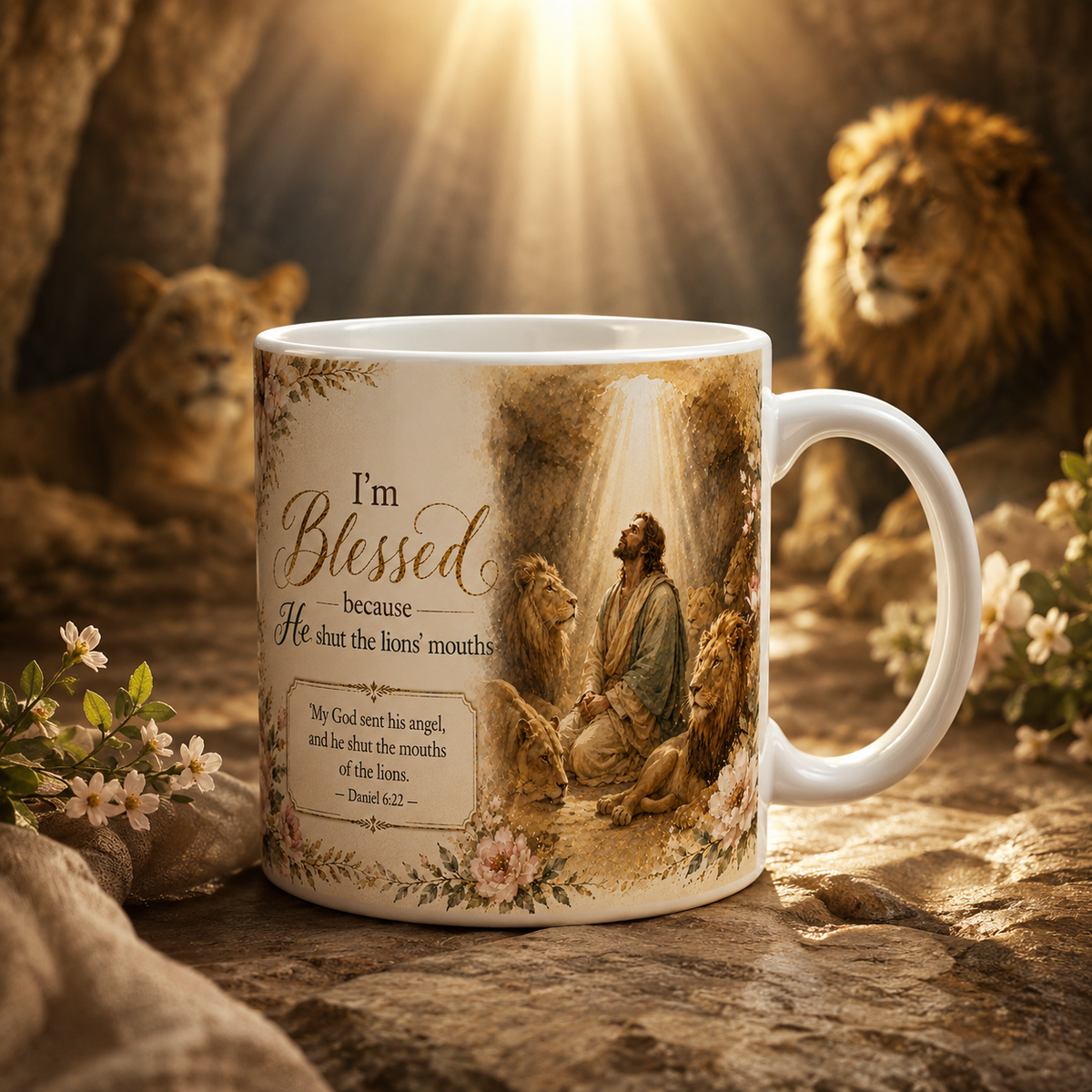 Daniel 6:22 Christian Mug, He Shut the Lions Mouths Bible Verse Coffee Cup, Faith Gift