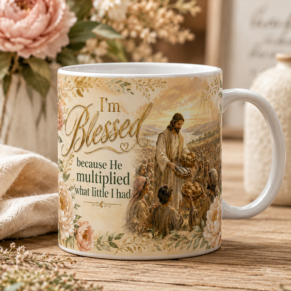 Jesus Feeds the Multitude Bible Verse Coffee Cup, Faith Gift