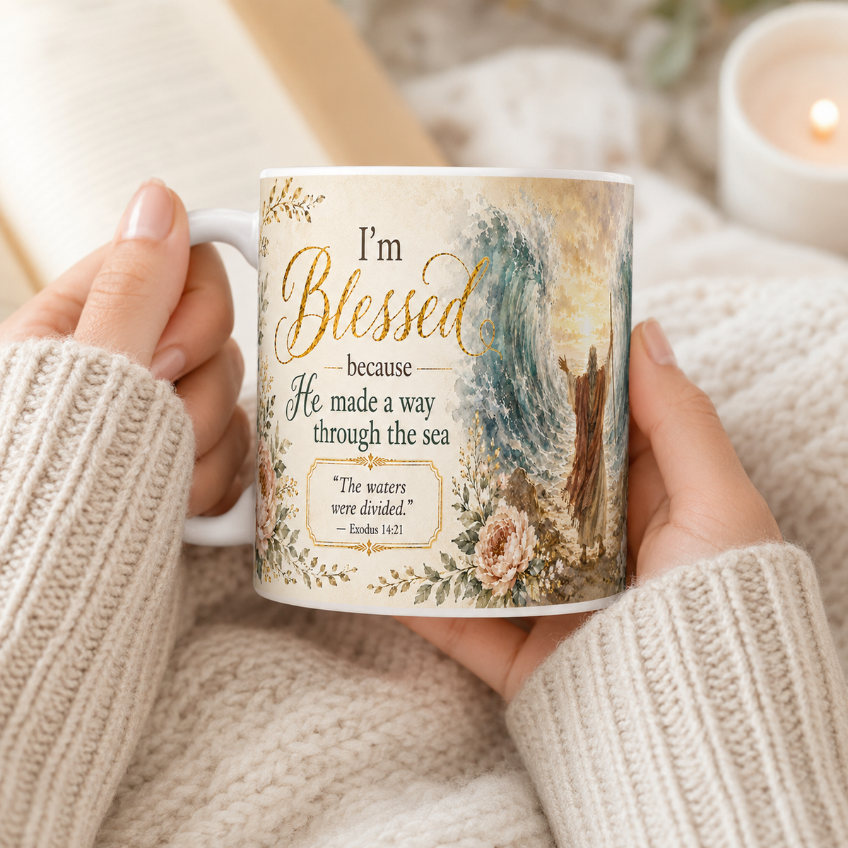 Exodus 14:21 Christian Mug, He Made a Way Through the Sea Bible Verse Coffee Cup, Faith Gift