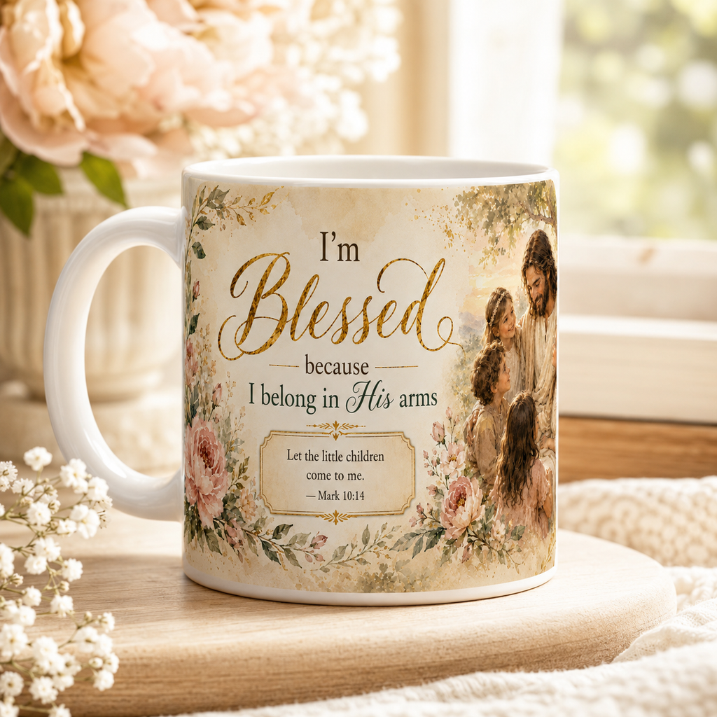 Jesus With Children Christian Mug, Mark 10:14 Bible Verse Coffee Cup, Im Blessed Faith Gift