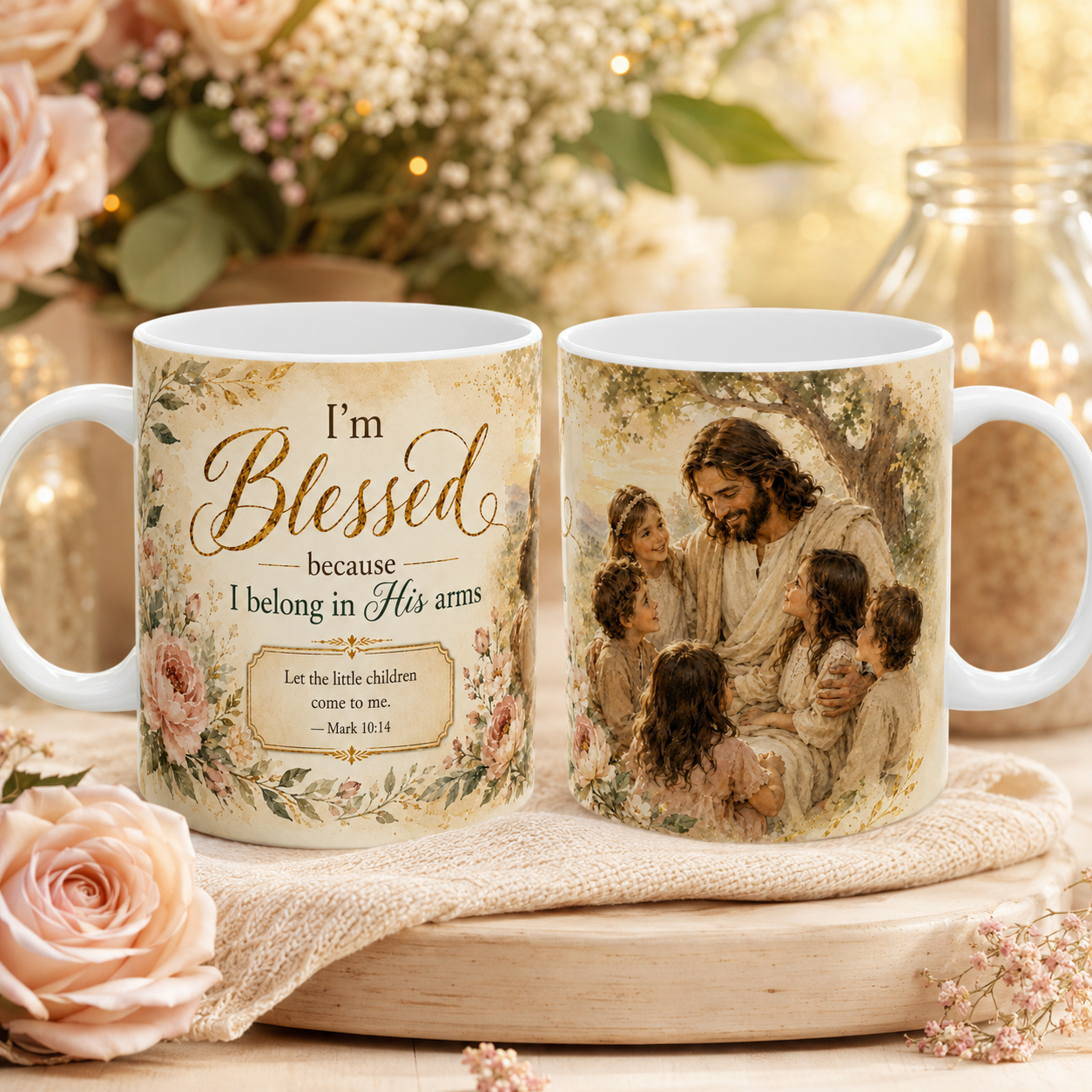 Jesus With Children Christian Mug, Mark 10:14 Bible Verse Coffee Cup, Im Blessed Faith Gift
