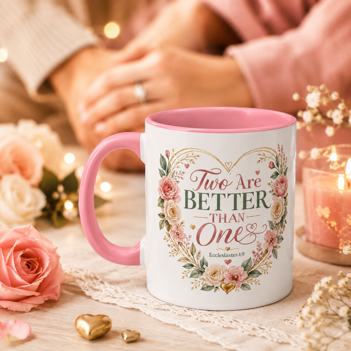 Love and Relationship Heart Illustration Accent Mug | Romantic Couple Love Design