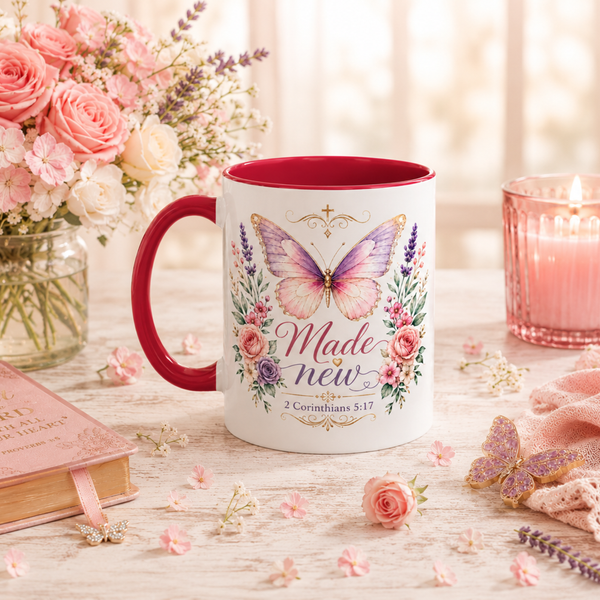 Biblical Butterfly Cup Accent Coffee Mug | Scripture Floral Ceramic