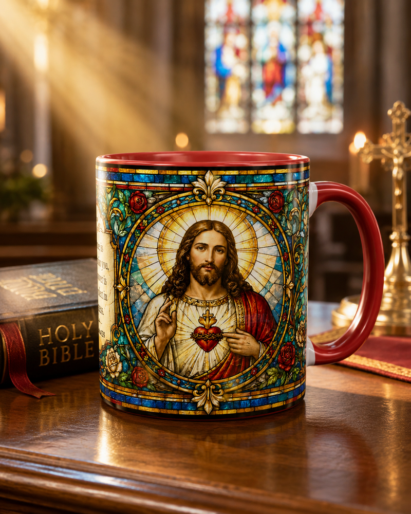 Sacred Heart Jesus Stained Glass Mug | Accent Coffee Mug 11oz 15oz