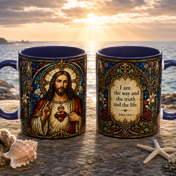 Sacred Heart Jesus Stained Glass Mug | Accent Coffee Mug