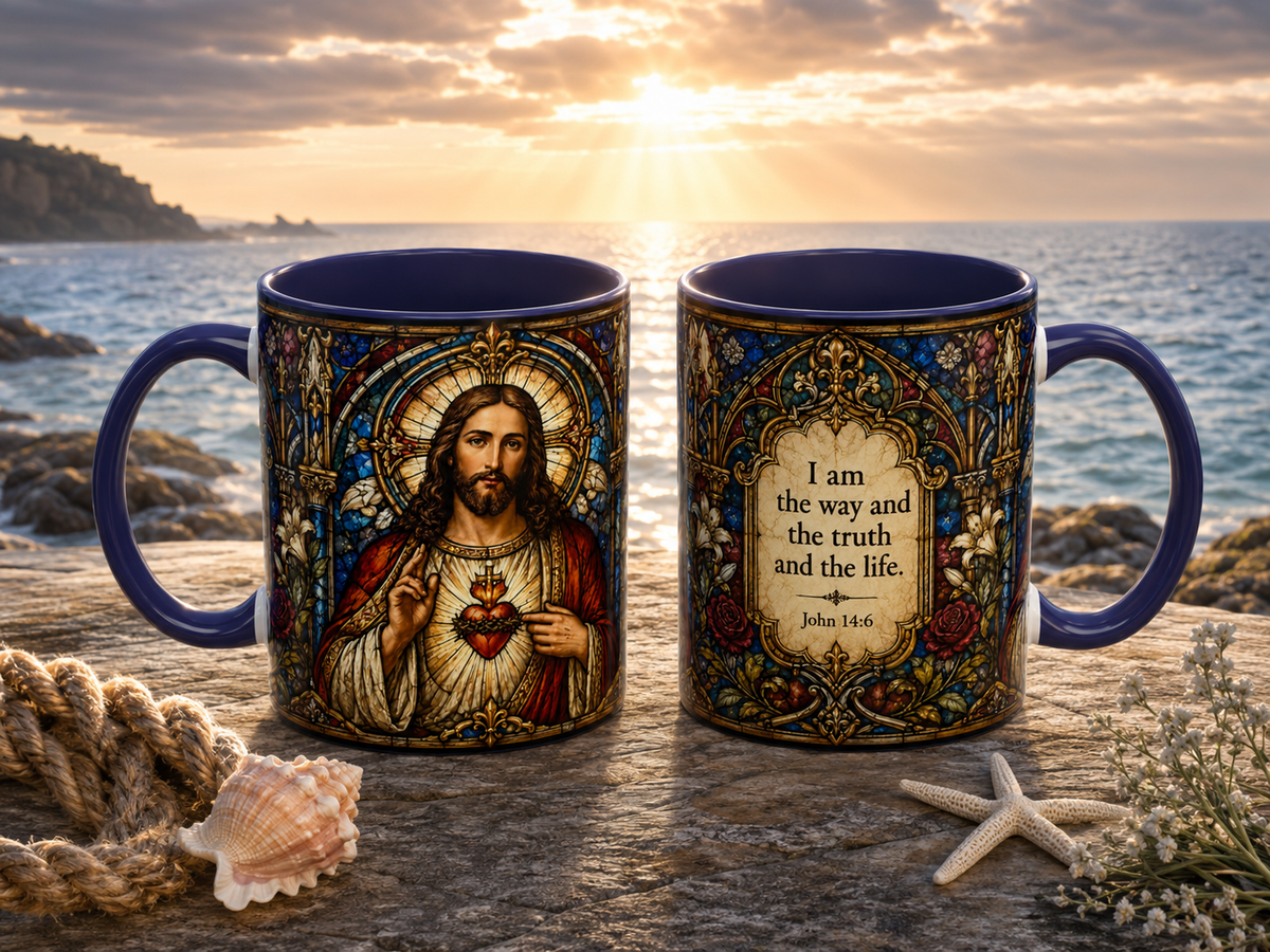 Sacred Heart Jesus Stained Glass Mug | Accent Coffee Mug