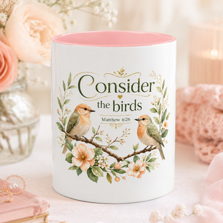 Spiritual Birds Illustration Accent Coffee Mug | Girly Bird Art 11oz 15oz