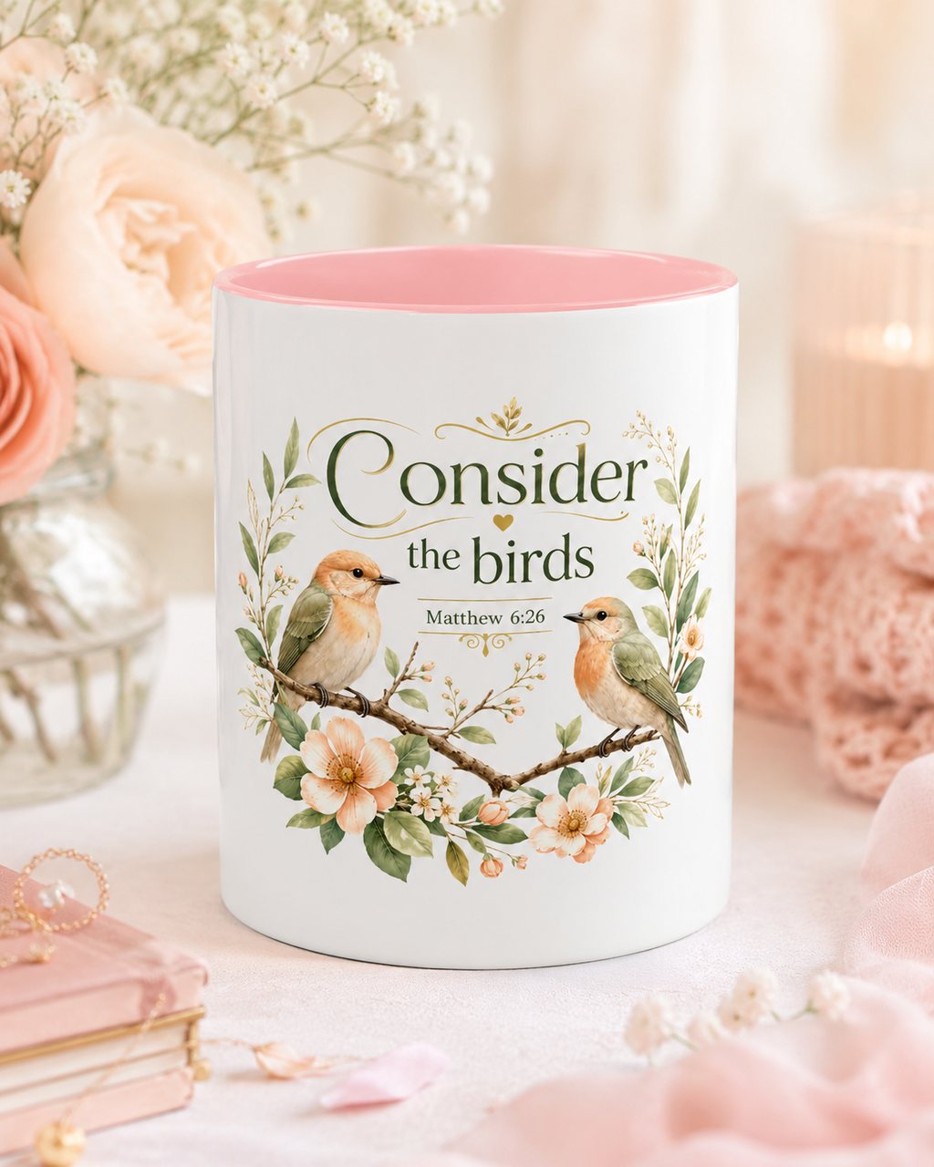 Spiritual Birds Illustration Accent Coffee Mug | Girly Bird Art 11oz 15oz