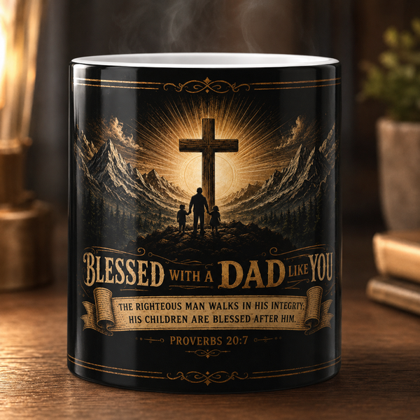 Blessed With A Dad Like You color morphing mug | Christian cross scripture Proverbs 20:7 color-changing