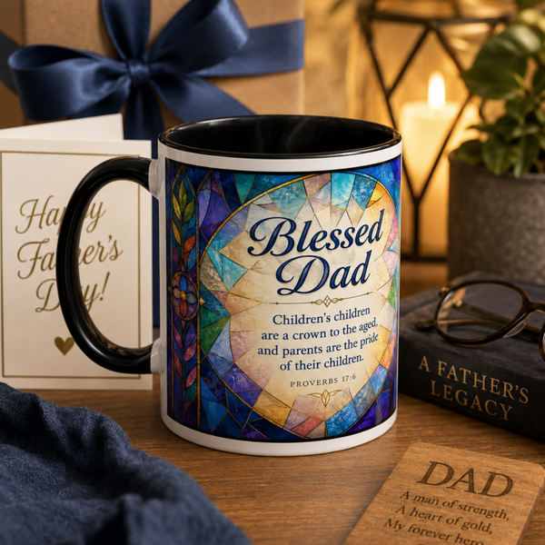 Blessed Dad Mug, Christian Fathers Day Gift, Bible Verse Mug for Dad, Proverbs 17:6 Coffee Cup, Faith Gift for Father Grandpa Husband
