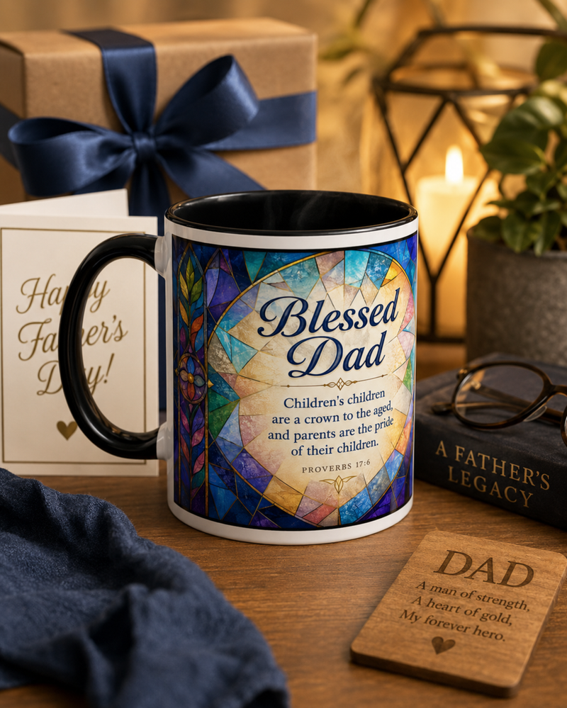 Blessed Dad Mug, Christian Fathers Day Gift, Bible Verse Mug for Dad, Proverbs 17:6 Coffee Cup, Faith Gift for Father Grandpa Husband