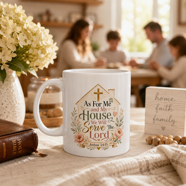 As For Me and My House Mug, Christian Family Gift, Joshua 24:15 Bible Verse Coffee Cup, Faith Home Decor Mug