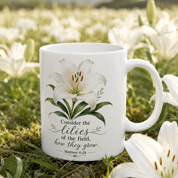White Lily Floral Illustration Mug