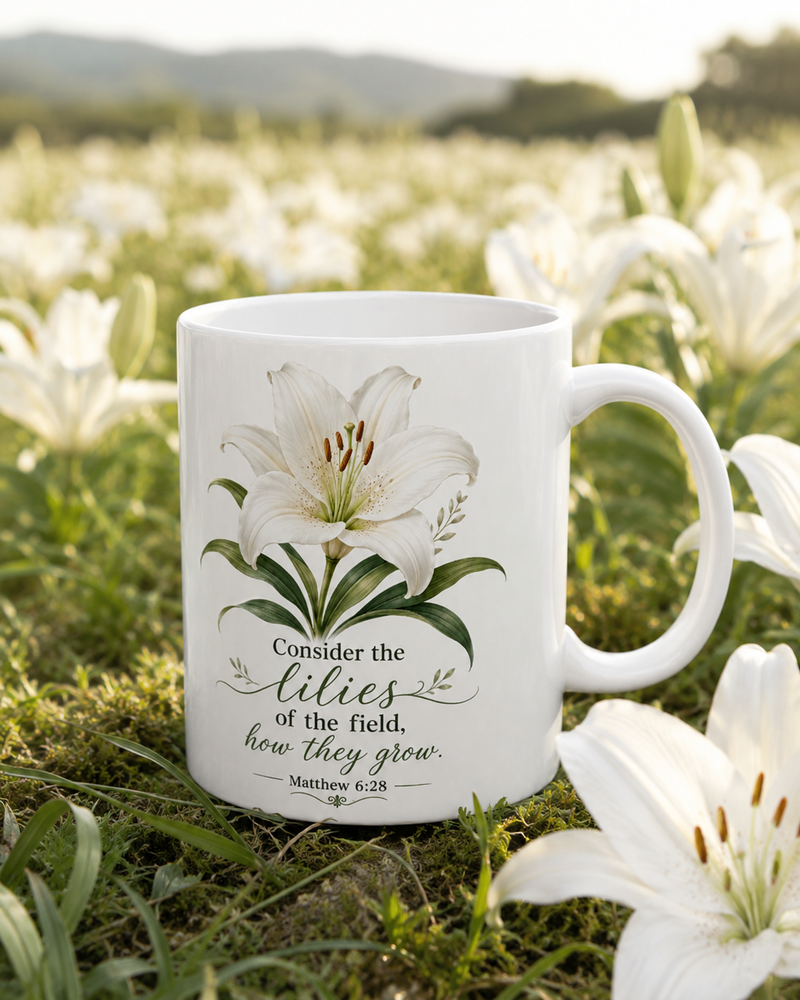 White Lily Floral Illustration Mug