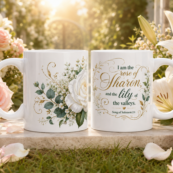 White Rose Floral Script Mug