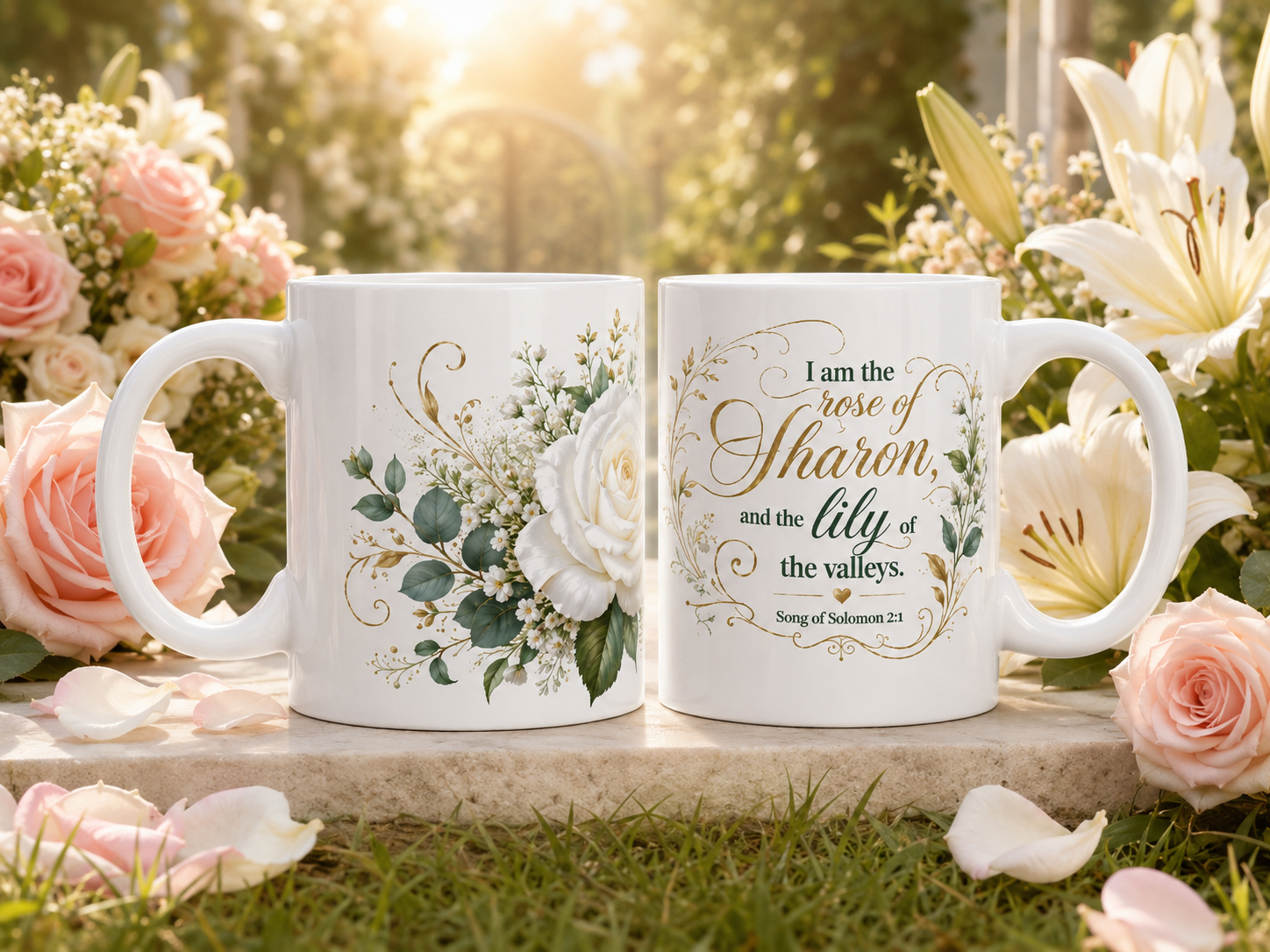 White Rose Floral Script Mug