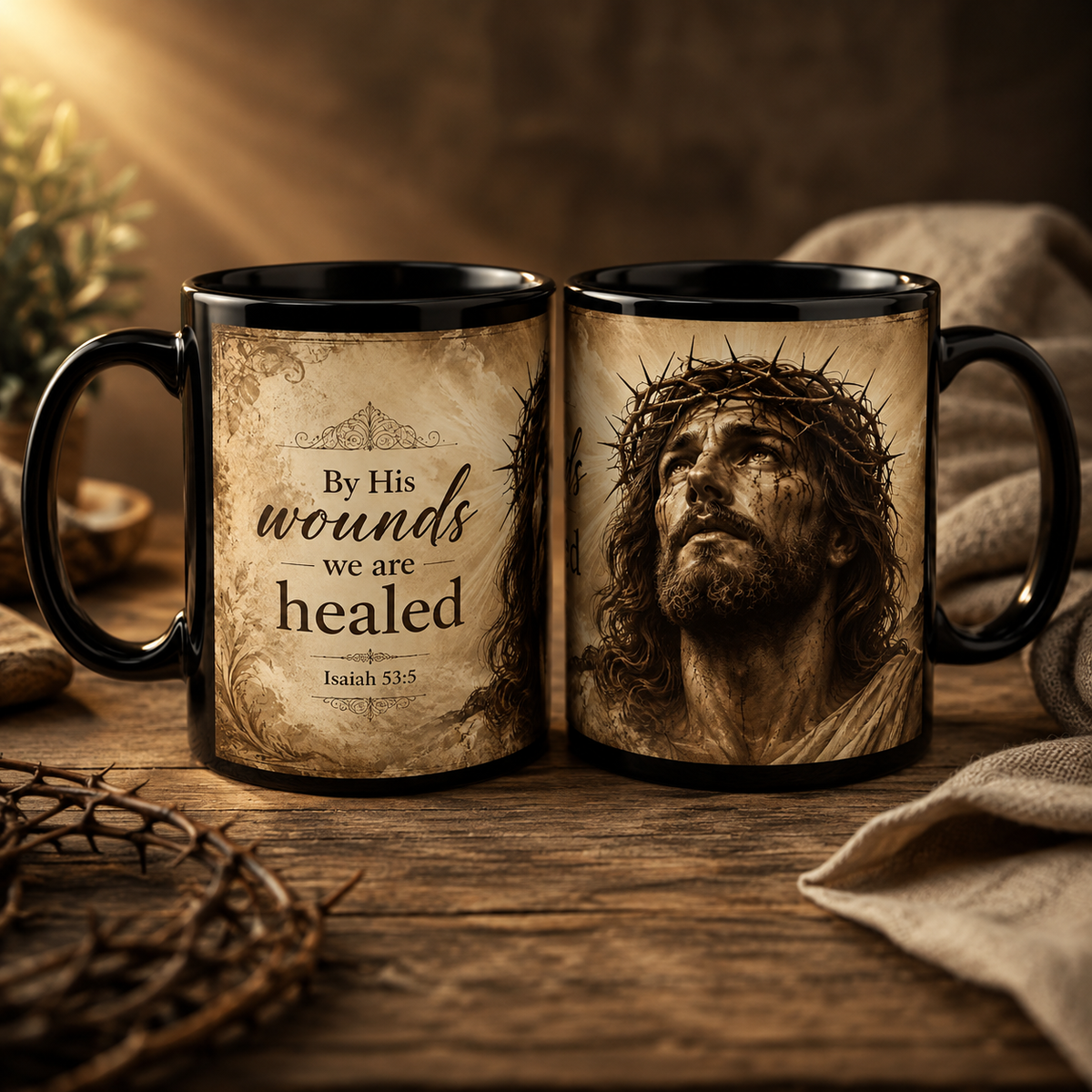 Isaiah 53:5 Christian Mug, By His Wounds We Are Healed Coffee Cup
