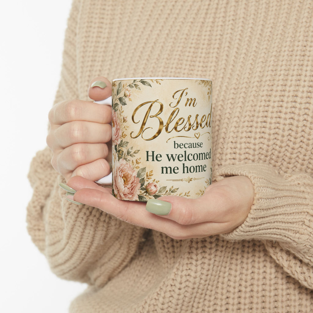I’m Blessed He Welcomed Me Home Mug, Luke 15:24 Christian Coffee Cup, Prodigal Son Bible Verse Gift