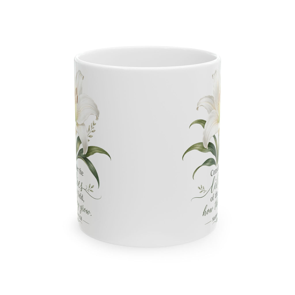 White Lily Floral Illustration Mug
