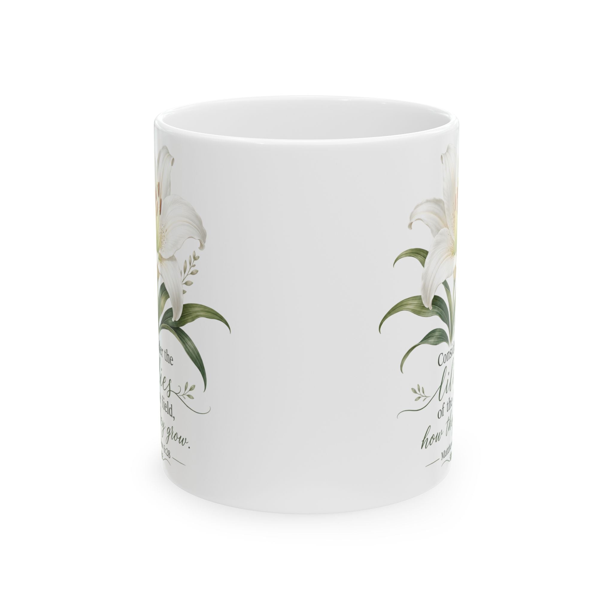 White Lily Floral Illustration Mug