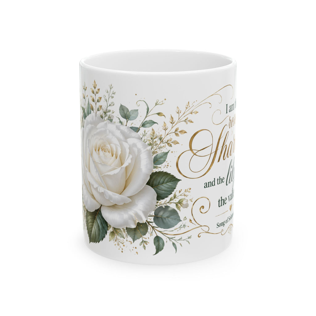 White Rose Floral Script Mug