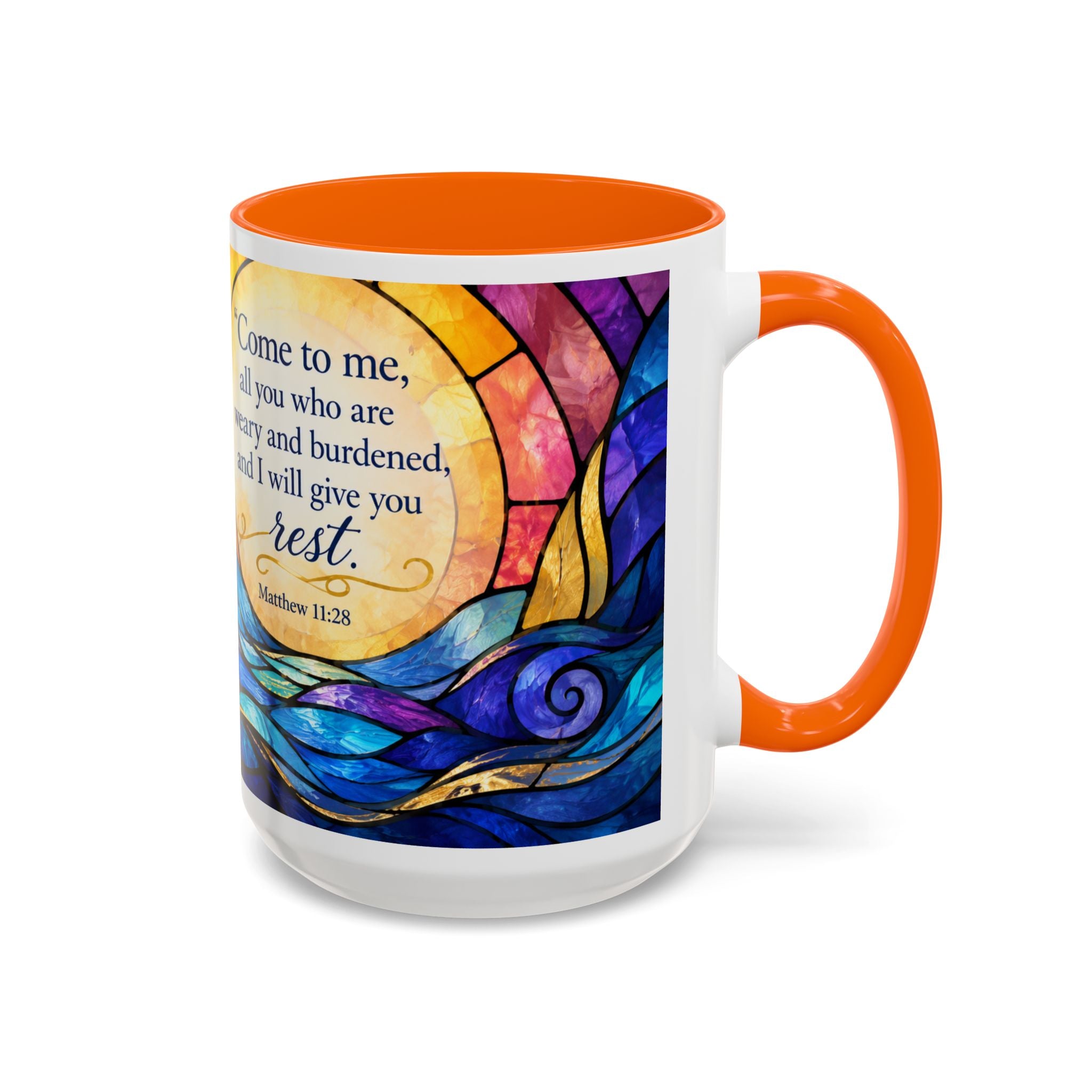 Matthew 11:28 Bible Verse Mug, Christian Coffee Cup, Come To Me All Who Are Weary Mug, Stained Glass Scripture Gift, Faith Prayer Mug