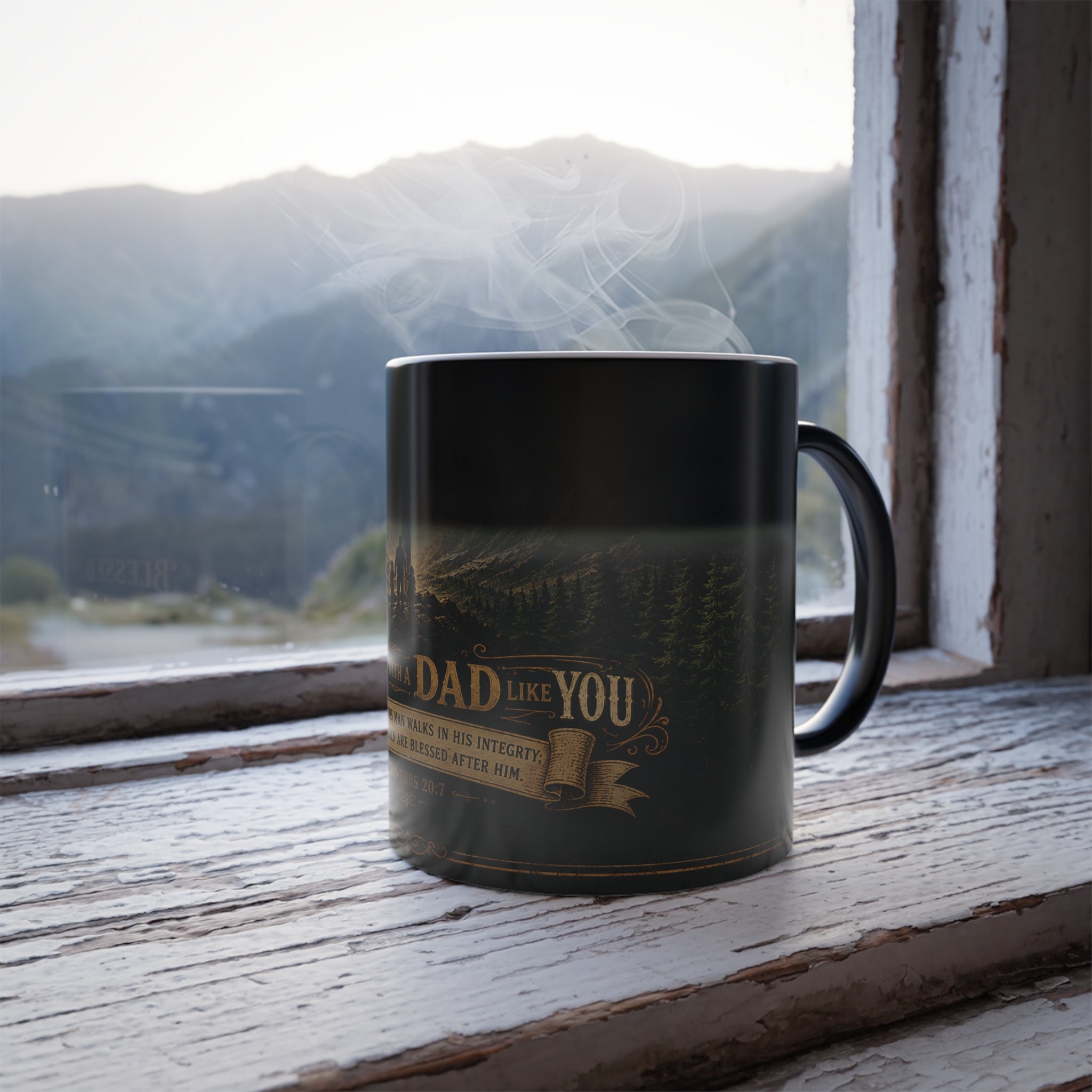 Blessed With A Dad Like You color morphing mug | Christian cross scripture Proverbs 20:7 color-changing