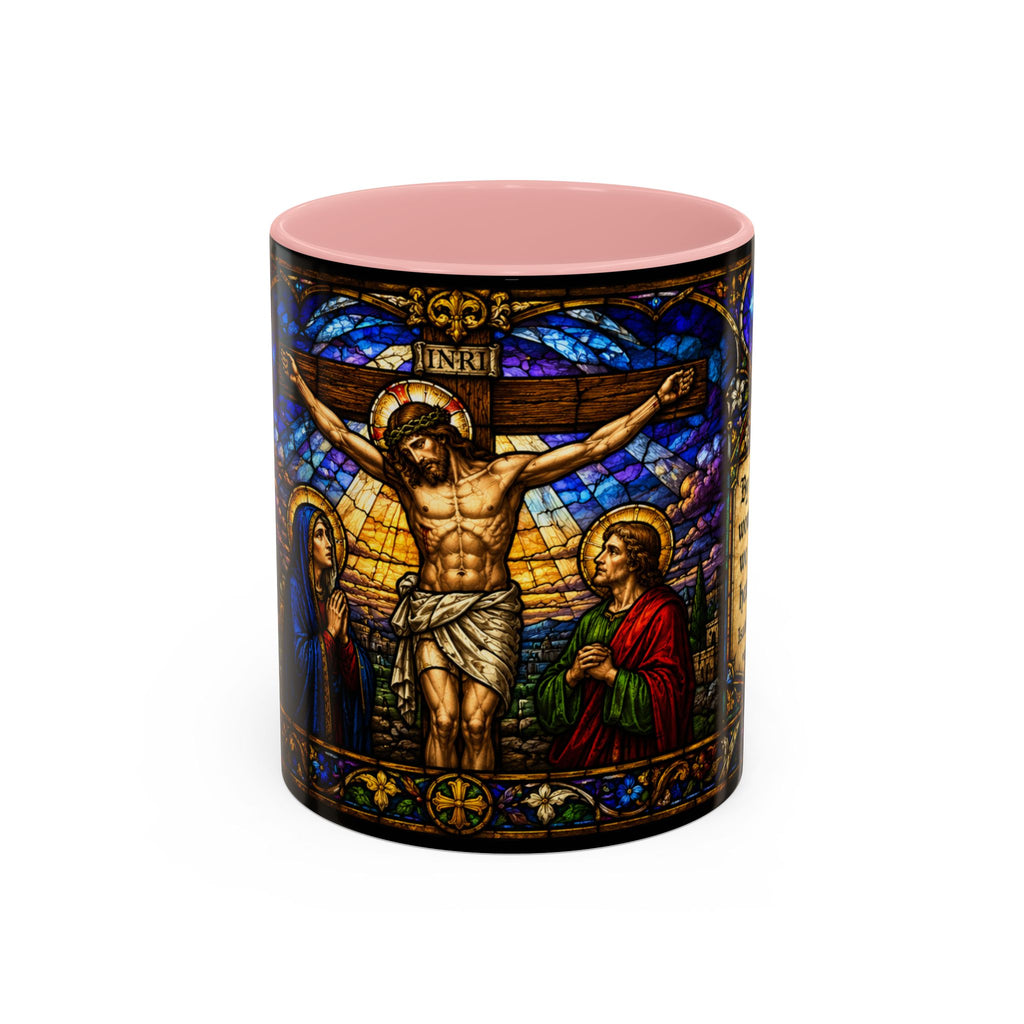 Jesus Crucifixion Mug, Christian Coffee Cup, Stained Glass Cross Mug, Faith Bible Mug, Religious Gift, Holy Bible Coffee Cup