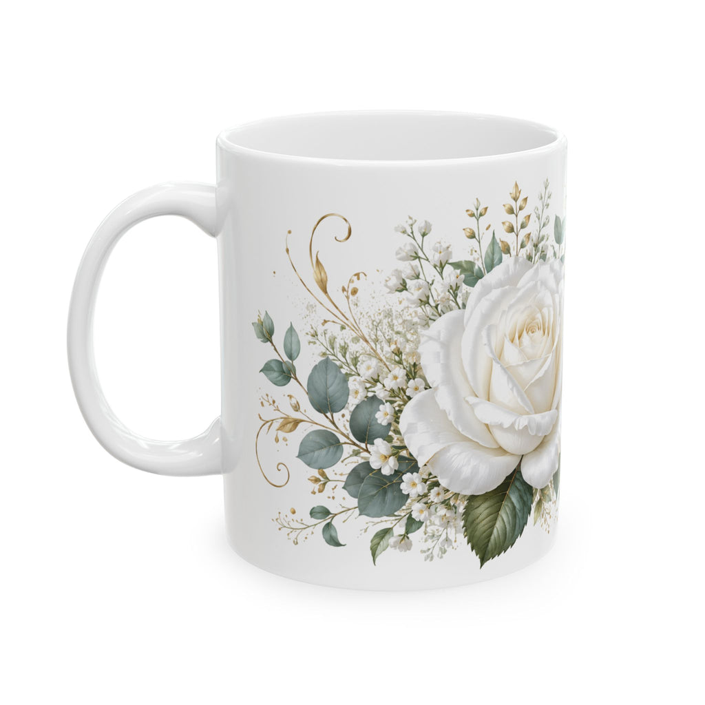 White Rose Floral Script Mug