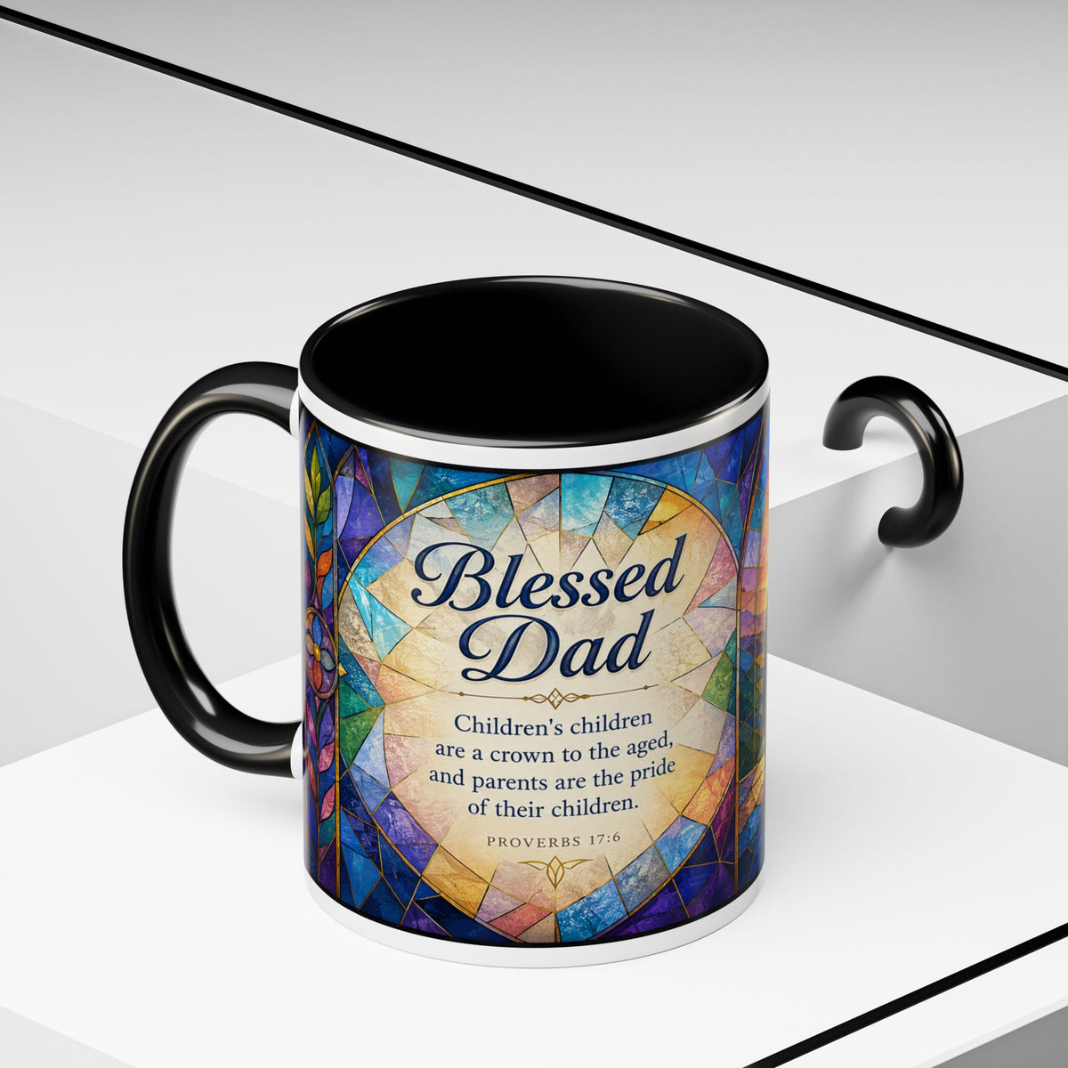 Blessed Dad Mug, Christian Fathers Day Gift, Bible Verse Mug for Dad, Proverbs 17:6 Coffee Cup, Faith Gift for Father Grandpa Husband
