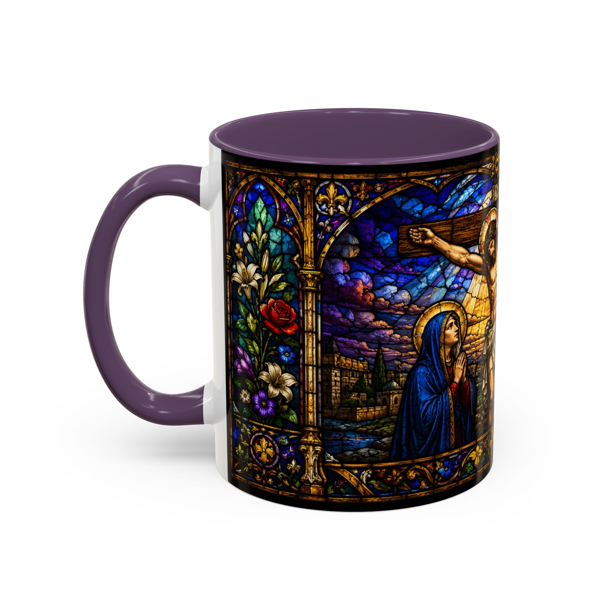 Jesus Crucifixion Mug, Christian Coffee Cup, Stained Glass Cross Mug, Faith Bible Mug, Religious Gift, Holy Bible Coffee Cup