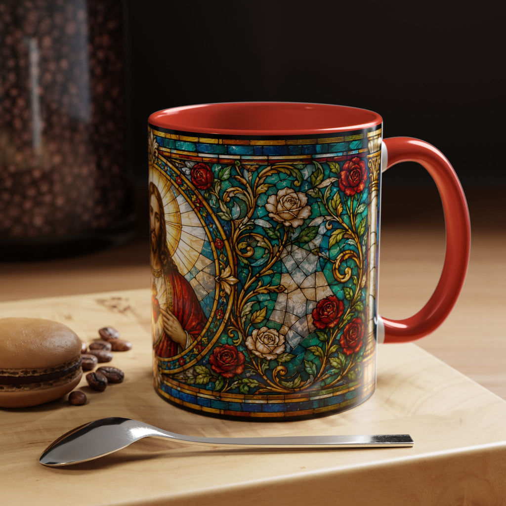 Sacred Heart Jesus Stained Glass Mug | Accent Coffee Mug 11oz 15oz