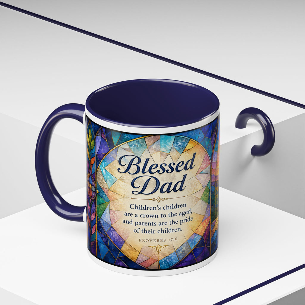 Blessed Dad Mug, Christian Fathers Day Gift, Bible Verse Mug for Dad, Proverbs 17:6 Coffee Cup, Faith Gift for Father Grandpa Husband