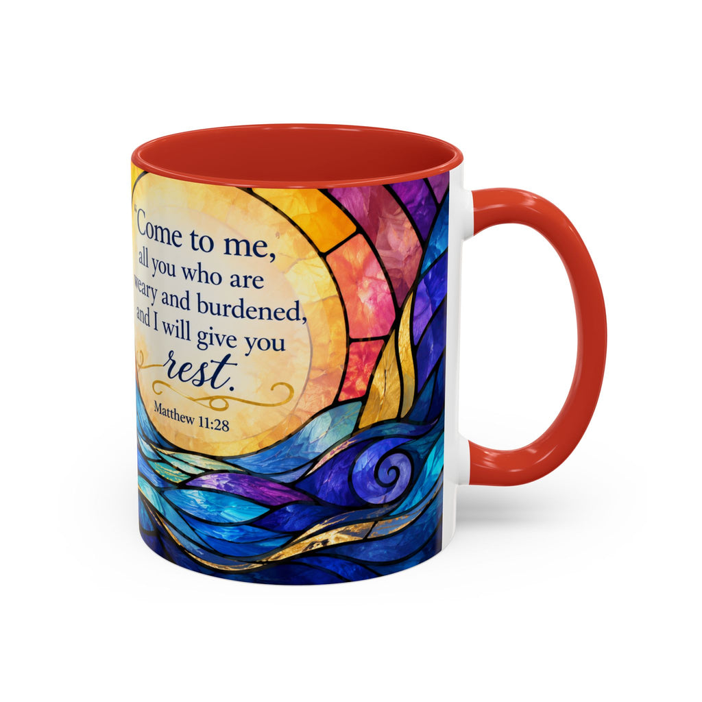 Matthew 11:28 Bible Verse Mug, Christian Coffee Cup, Come To Me All Who Are Weary Mug, Stained Glass Scripture Gift, Faith Prayer Mug