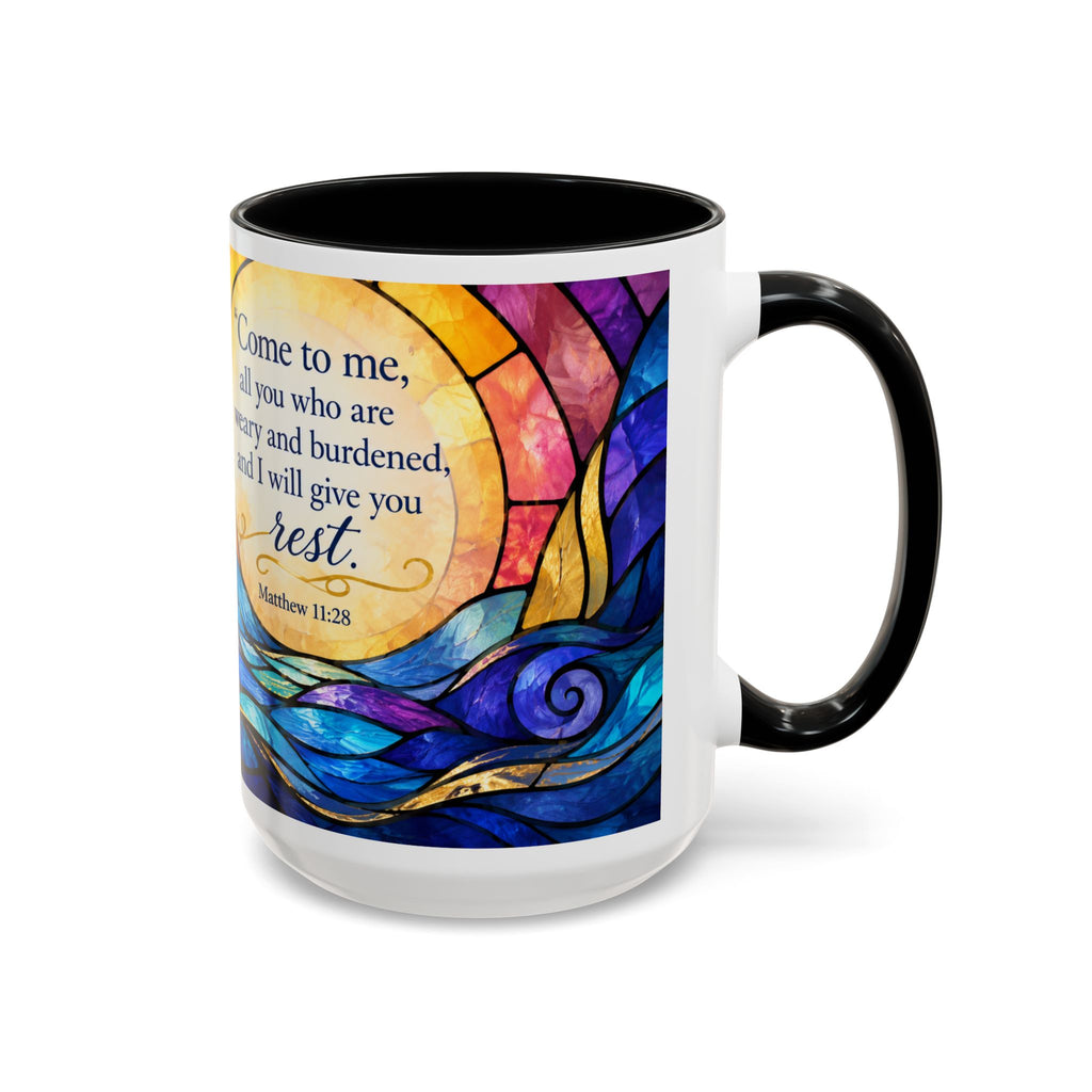 Matthew 11:28 Bible Verse Mug, Christian Coffee Cup, Come To Me All Who Are Weary Mug, Stained Glass Scripture Gift, Faith Prayer Mug