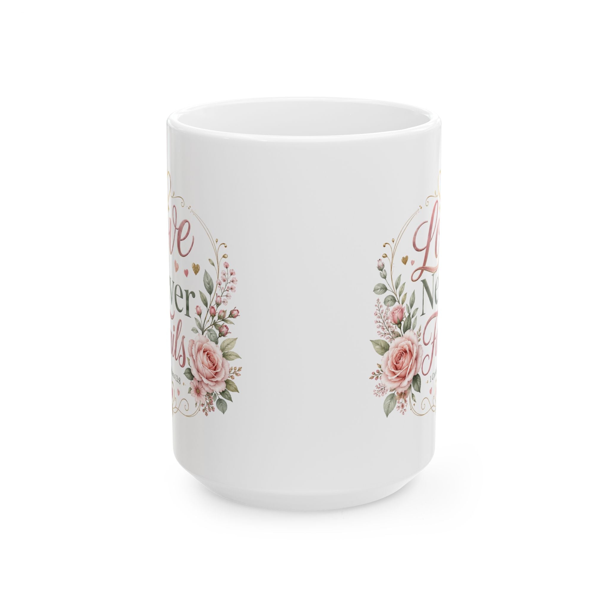 Love Never Fails coffe cup