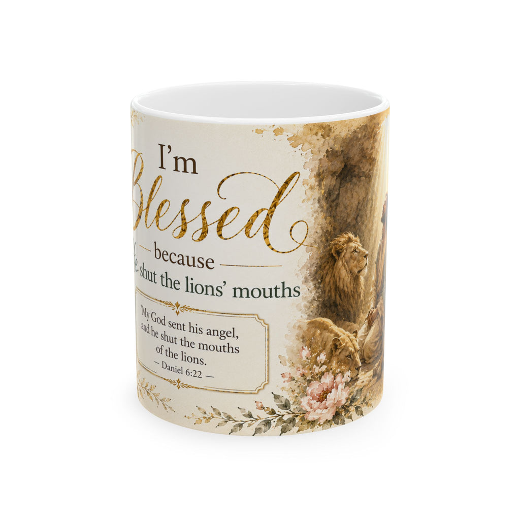Daniel 6:22 Christian Mug, He Shut the Lions’ Mouths Bible Verse Coffee Cup, Faith Gift