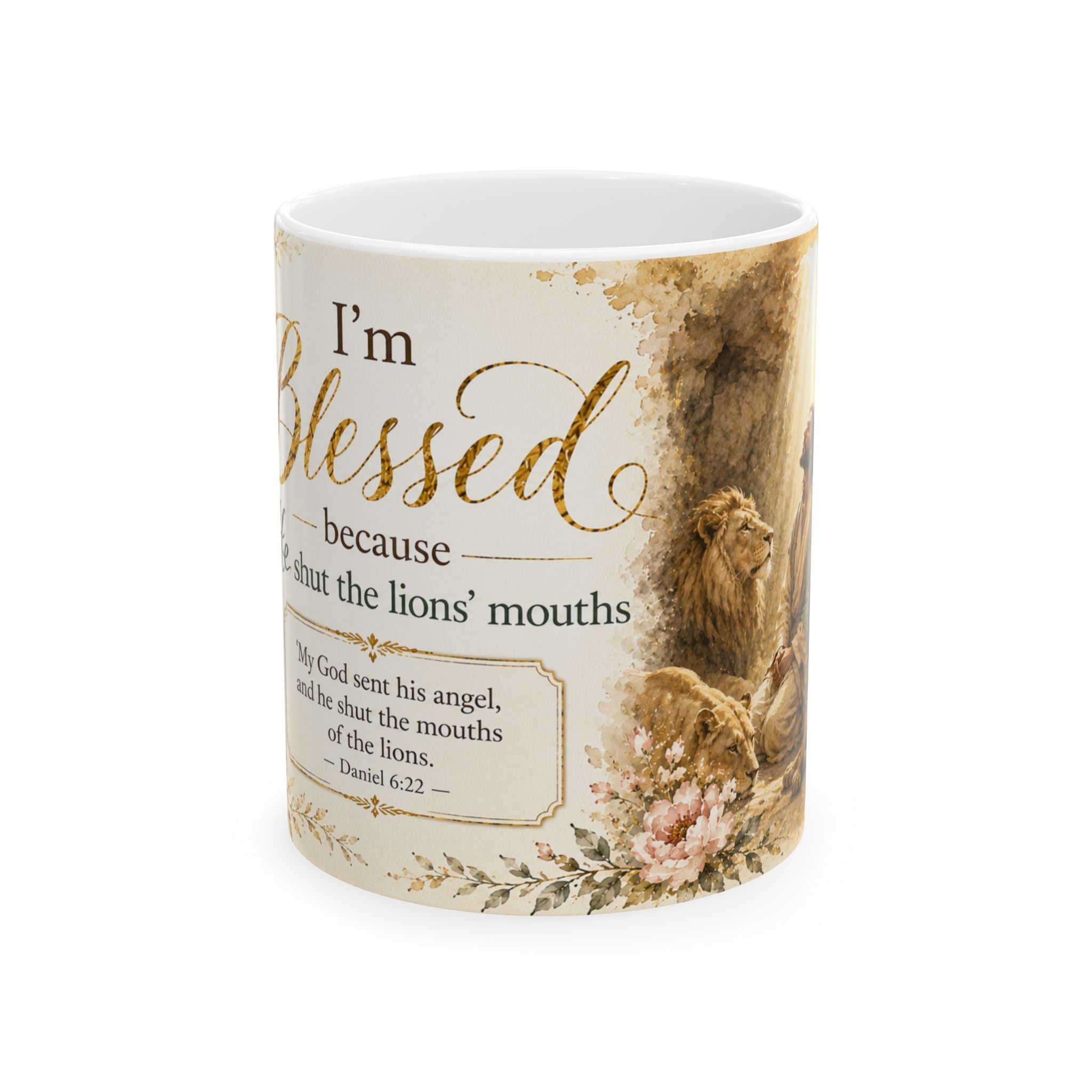Daniel 6:22 Christian Mug, He Shut the Lions’ Mouths Bible Verse Coffee Cup, Faith Gift