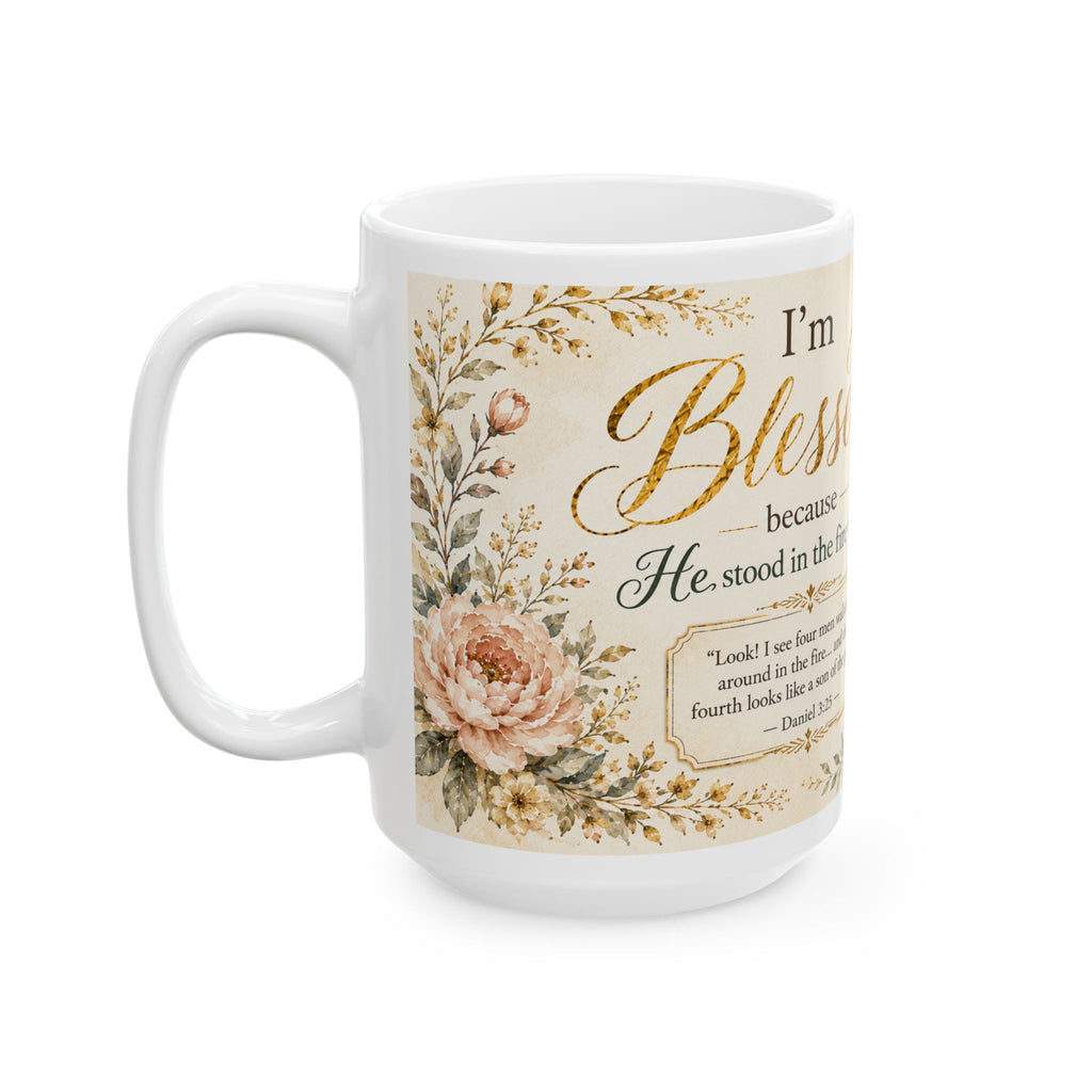 Daniel 3:25 Christian Mug, He Stood in the Fire With Me Bible Verse Coffee Cup, Fiery Furnace Faith Gift