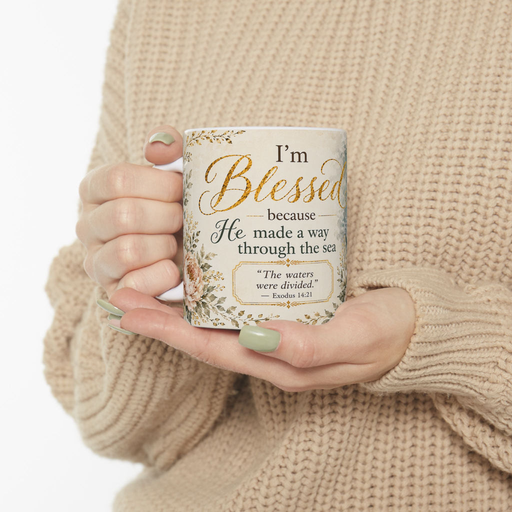 Exodus 14:21 Christian Mug, He Made a Way Through the Sea Bible Verse Coffee Cup, Faith Gift