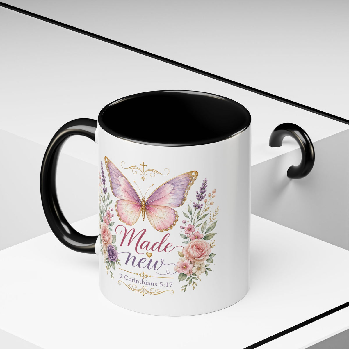 Biblical Butterfly Cup Accent Coffee Mug | Scripture Floral Ceramic