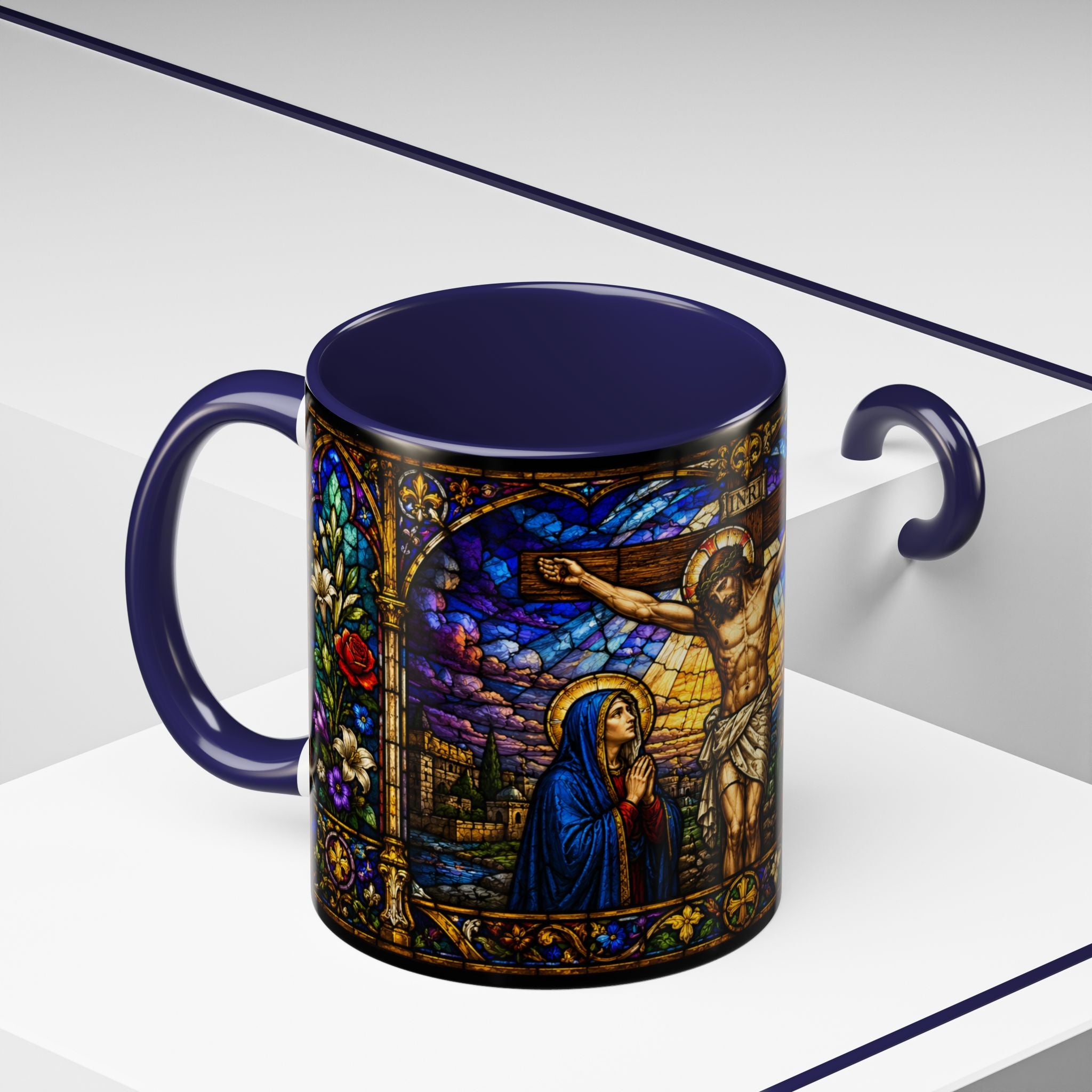 Jesus Crucifixion Mug, Christian Coffee Cup, Stained Glass Cross Mug, Faith Bible Mug, Religious Gift, Holy Bible Coffee Cup