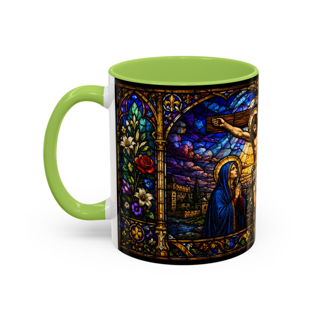 Jesus Crucifixion Mug, Christian Coffee Cup, Stained Glass Cross Mug, Faith Bible Mug, Religious Gift, Holy Bible Coffee Cup